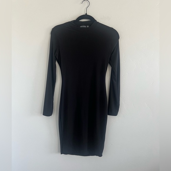 PrettyLittleThing Black Bodycon Mock Neck Dress - Picture 1 of 7